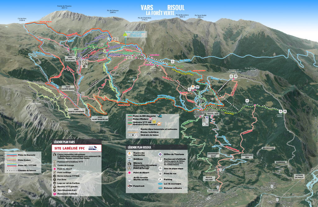 plans de pistes et itinéraires vtt vars risoul 360